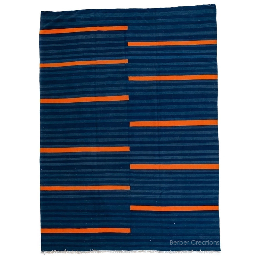 flatweave moroccan kilim wool rug blue and orange