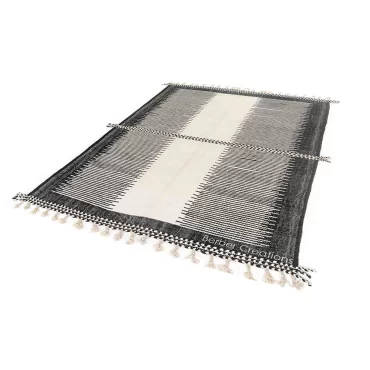 Moroccan Kilim Wool Rug Black and White -YT03