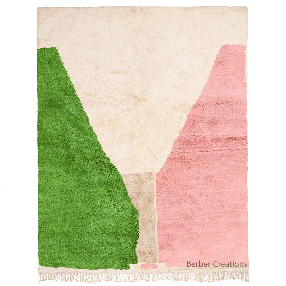 Abstract Moroccan Beni Wool Rug Pink and Green 1