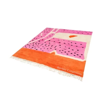 Abstract Moroccan Berber Wool Rug Pink and Orange