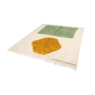 Abstract Moroccan Beni Rug Green Orange – NOORAYA