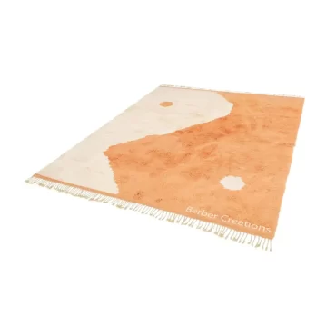 Abstract Moroccan Wool Rug Peach and White – NADA
