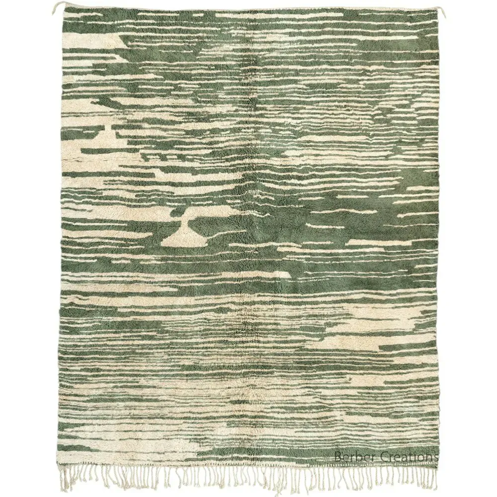 contemporary moroccan beni rug green and white - Tafida (1)