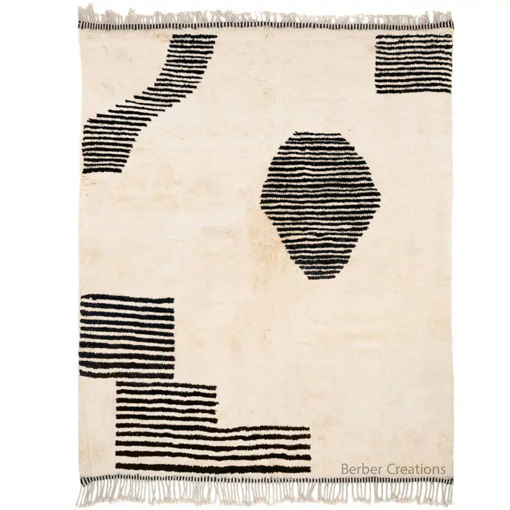 handmade moroccan berber rug striped black and white - Dima (1)