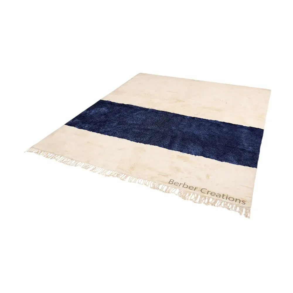 handmade moroccan berber rug white and navy blue - Khadija