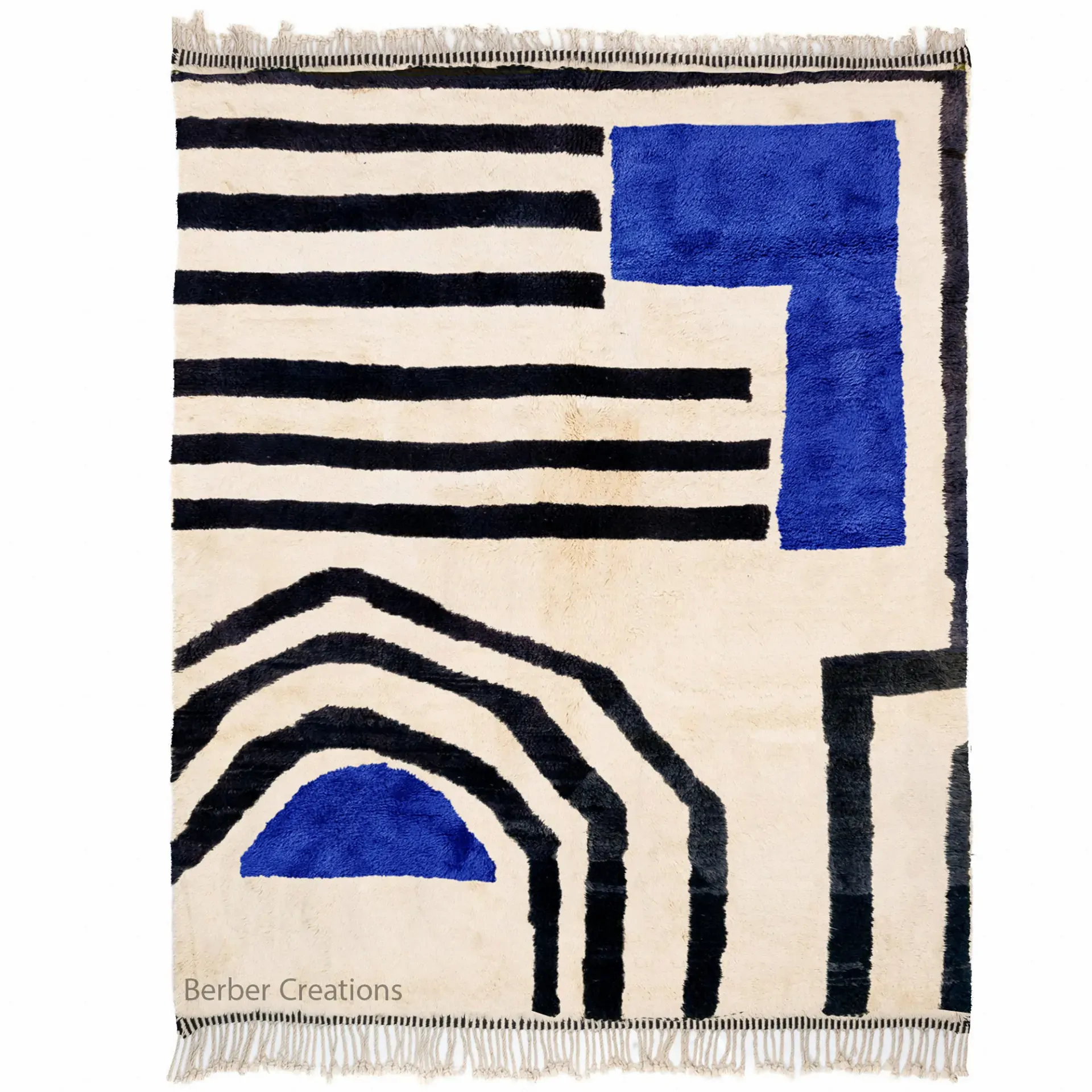 handmade moroccan rug striped blue black and white - Nadia (1)