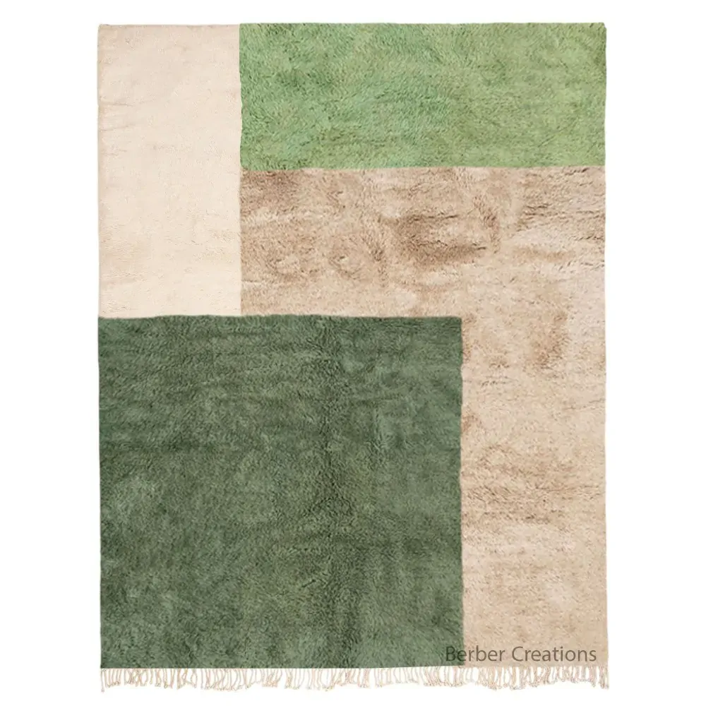 moroccan beni wool rug beige and green - Thana