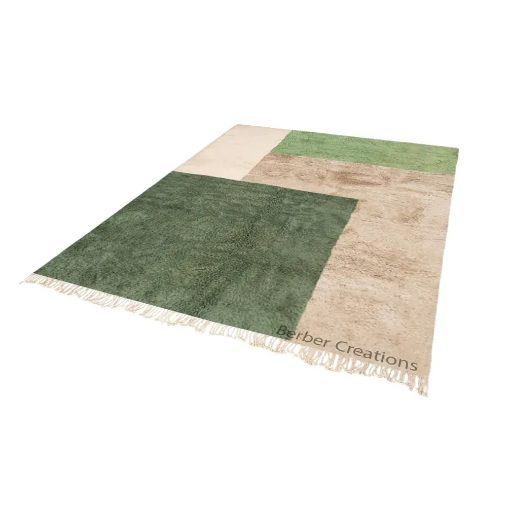 moroccan beni wool rug beige and green - Thana 2