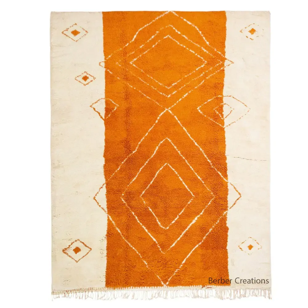 moroccan handmade rug orange and white - Jawahir