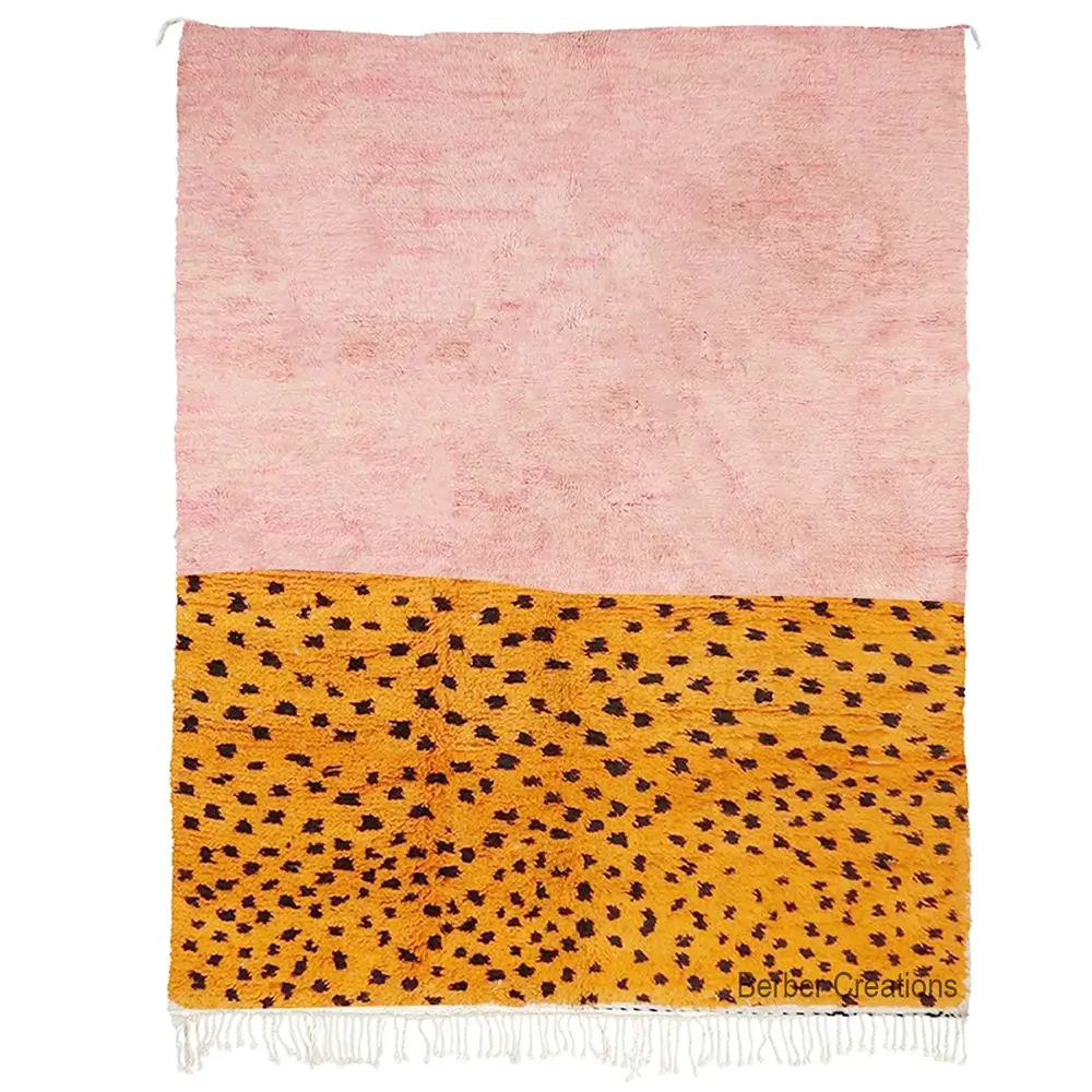 Authentic Hand-Knotted Beni Ourain Rug - Modern Pink and Leopard Print Design