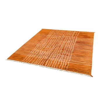 Unique Orange Beni Ourain Rug – Abstract Grid & Line Design Handmade Wool