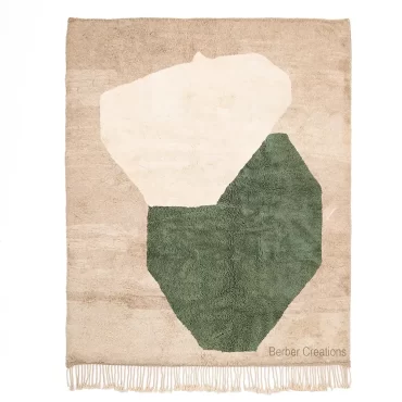 Authentic Hand-Knotted Beni Ourain Rug – Abstract Beige & Sage Green Moroccan Wool Rug