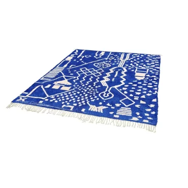 Custom Azilal Rug | Abstract Blue and White Moroccan Wool Rug
