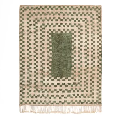 Green Moroccan Rug – Beni Ourain Checkerboard Design