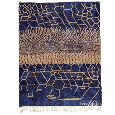 Custom Abstract Moroccan Rug | Blue and Beige Banded Design