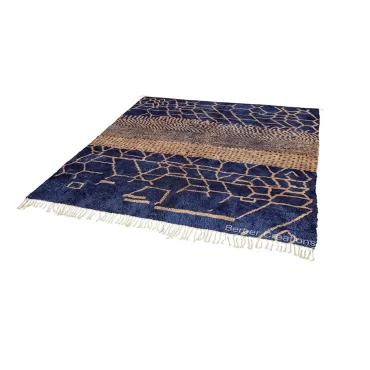 Custom Abstract Moroccan Rug | Blue and Beige Banded Design