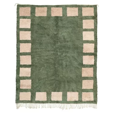 Moroccan Beni Ourain Rug – Green & Beige Square Border
