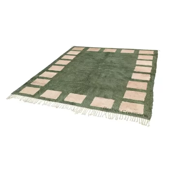 Moroccan Beni Ourain Rug – Green & Beige Square Border