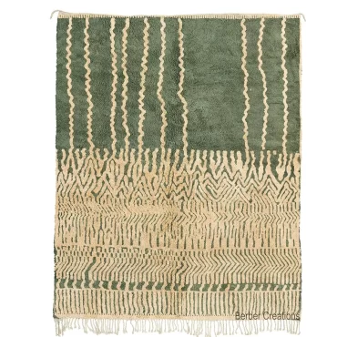 Moroccan Beni Ourain Rug Green and Beige  Lines