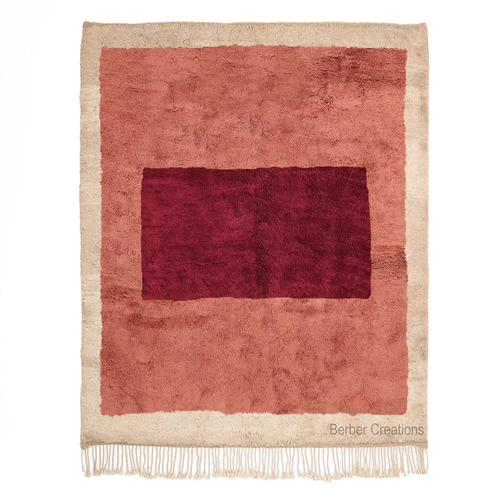 Moroccan rug with nested red pink and beige color blocks (1)