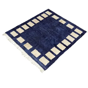 Custom Blue Moroccan Rug | Modern Geometric Border Design