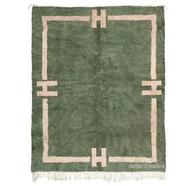 Olive Green Moroccan Wool Rug with Abstract Symbols