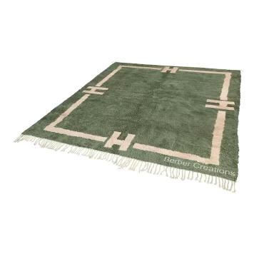 Olive Green Moroccan Wool Rug with Abstract Symbols