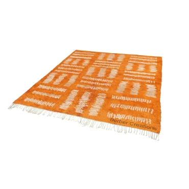 Authentic Hand-Knotted Beni Ourain Rug – Vibrant Orange & Off-White Geometric Moroccan Wool Rug