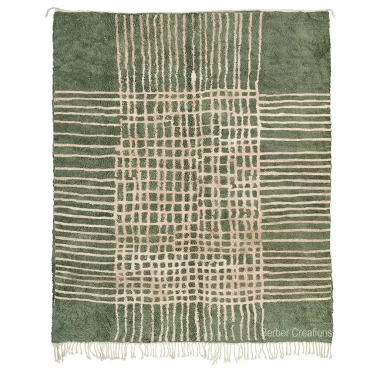 Authentic Beni Ourain Rug Sage Green Abstract Moroccan Wool Carpet