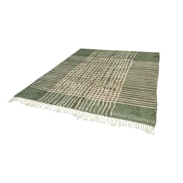 Authentic Beni Ourain Rug Sage Green Abstract Moroccan Wool Carpet