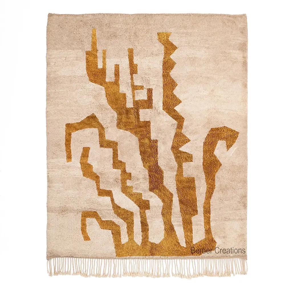 custom golden abstract moroccan rug