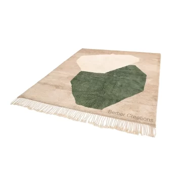 Authentic Hand-Knotted Beni Ourain Rug – Abstract Beige & Sage Green Moroccan Wool Rug