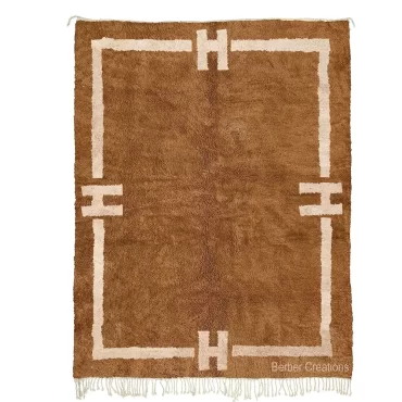 The “Berber Gate” Hand-Woven Moroccan Beni Ourain Rug in Brown & Cream