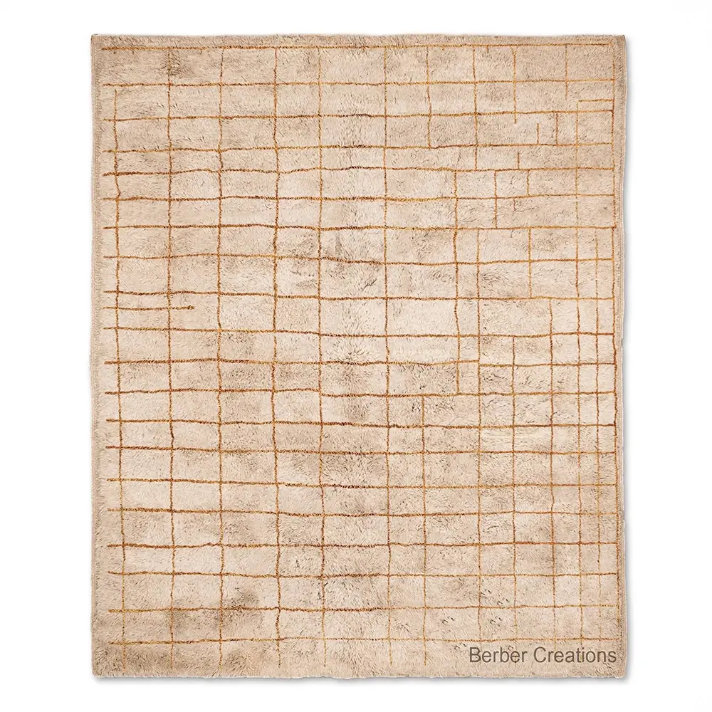 Authentic Moroccan grid rug named Tazeqqa with in brown and beige