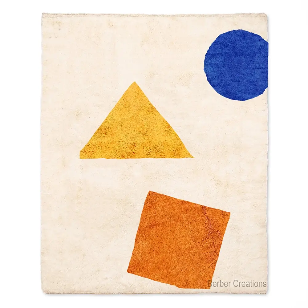 Bauhaus Beni Ourain Moroccan rug, hand-knotted wool, LOKI rug, abstract shapes