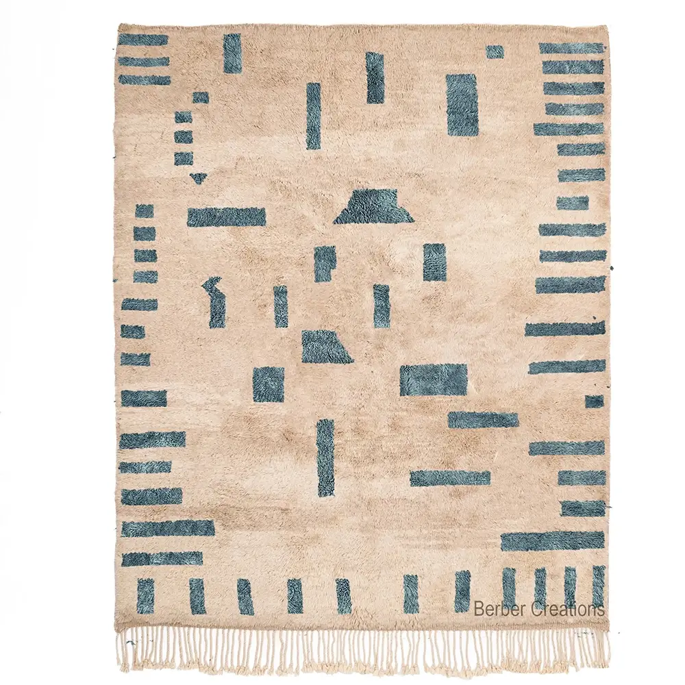 Beni Ourain Rug Beige & Blue Wool Area Rug - ATLANTIS