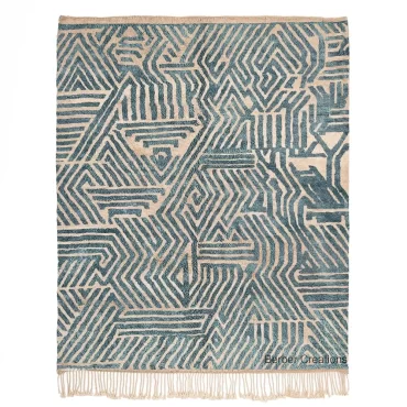 Abstract Blue & Beige Wool Beni Ourain Rug ODYSSEY