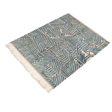 Abstract Blue & Beige Wool Beni Ourain Rug ODYSSEY