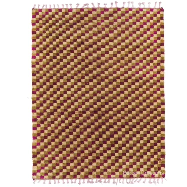 Pink & Green Checkered Rug | Hand-Knotted Wool – VINO
