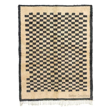 CHECKERS Hand-Knotted Beni Ourain Checkered Rug (Black & Ivory)