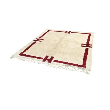 Burgundy Geometric Rug | Hand-Knotted Beni Ourain Ivory – HECTOR