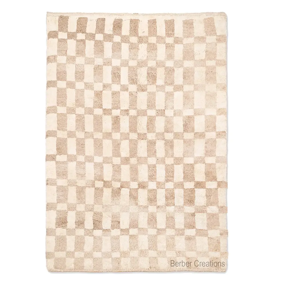Hand-woven Moroccan wool rug with a checkered pattern KENZA