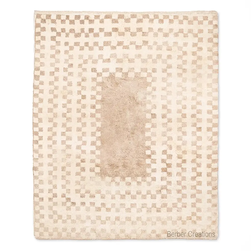 Moroccan Berber rug, checkerboard pattern in a neutral off-white color The NOUHA