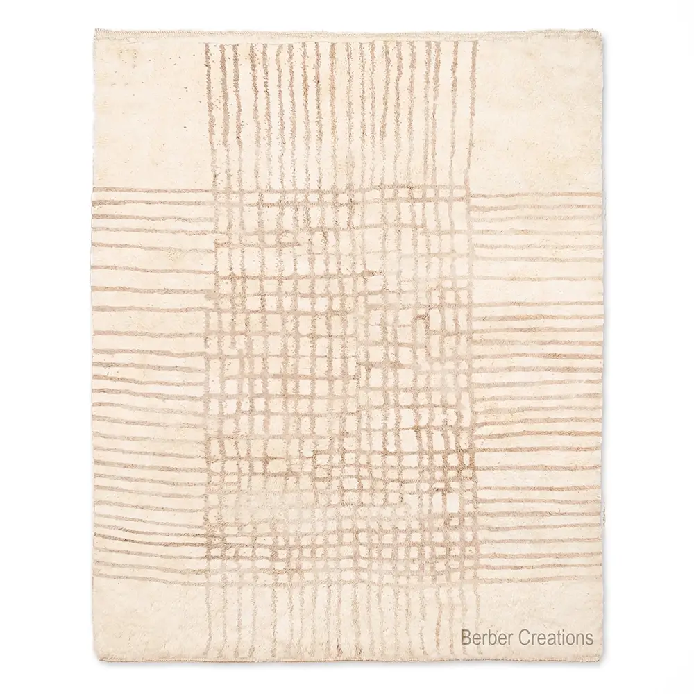 Off-white wool rug with grid pattern FARIDA
