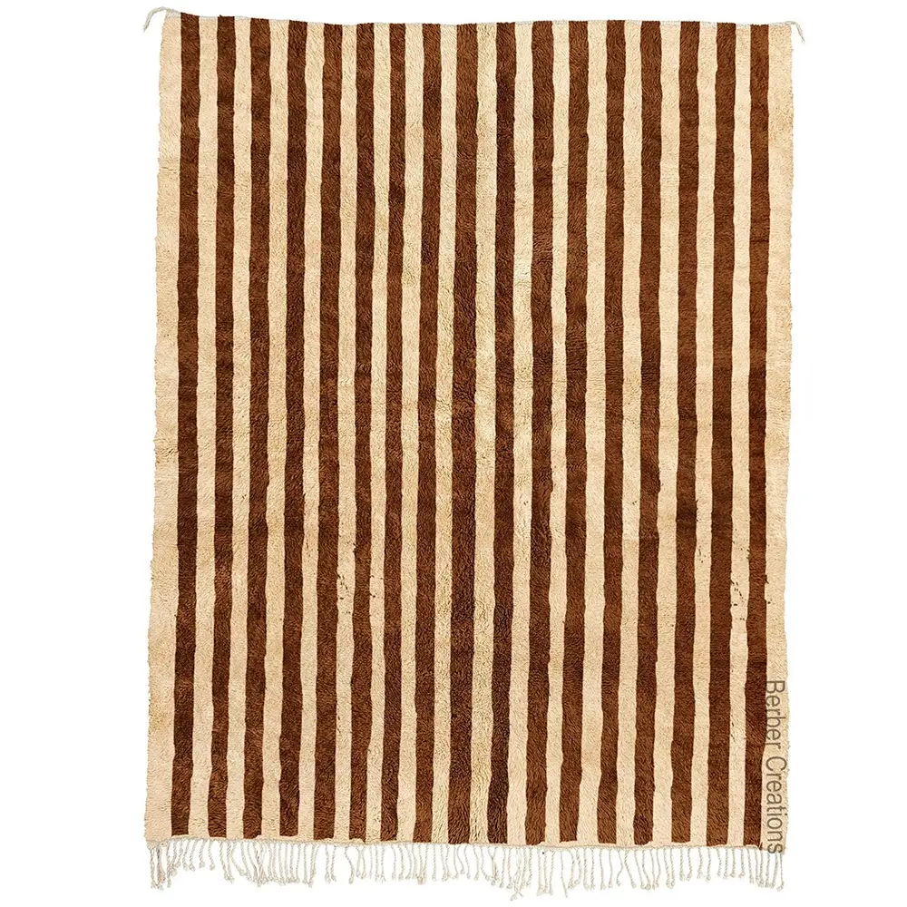 Striped brown rug, hand-knotted wool, REMI area rug