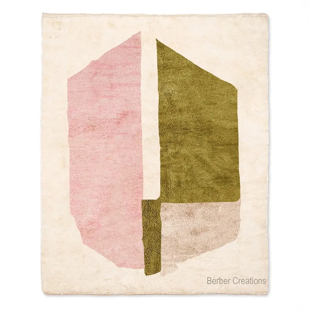 abstract pink green beni ourain rug jade