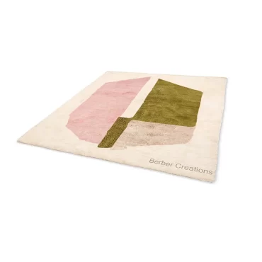 Abstract Pink & Green Rug | Hand-Knotted Beni Ourain – JADE
