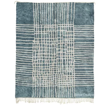 Blue Moroccan Berber Rug | Wool Geometric Grid – VELA