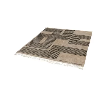 Abstract Geometric Black and Beige Rug | Labyrinth Line Art