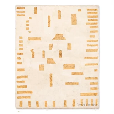 Abstract Moroccan Wool Rug | Natural White & Gold Geometric Design